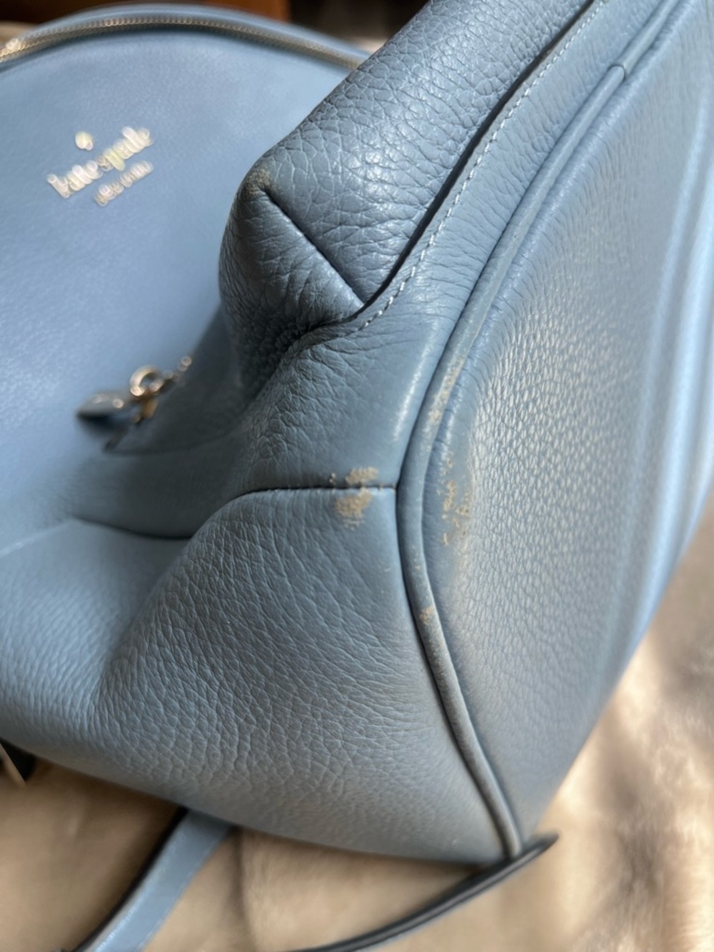 kate spade Light Blue Pebbled Leather Backpack with silver Hardware - Picture 8 of 12